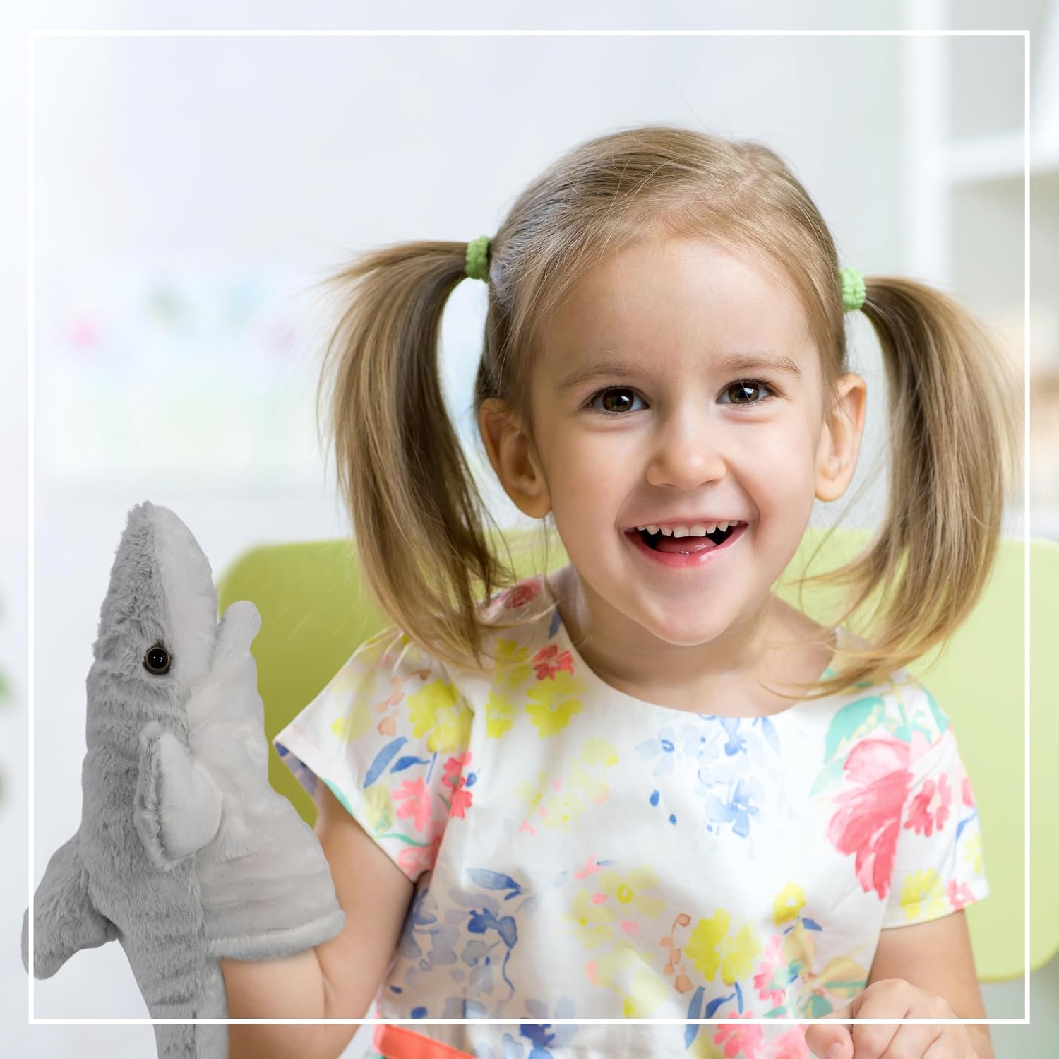 DolliBu Shark Plush Hand Puppet - Super Soft Stuffed Animal Shark Puppet Toy for Kids, Educational Cute Plush Puppets for Teaching, Games, and Shows
