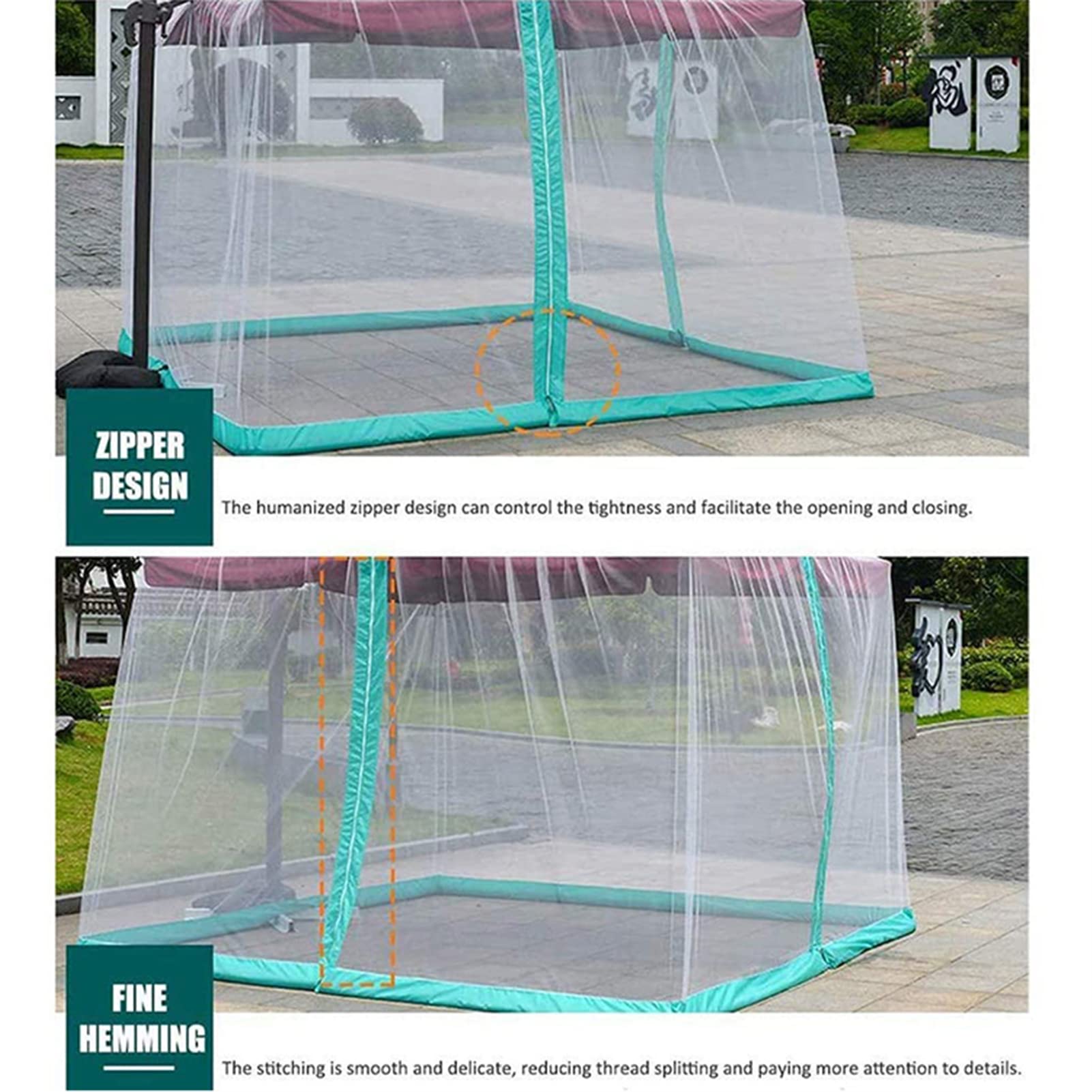 Zanzariera per Patio, zanzariera a Ombrello Quadrata, con Corda Regolabile e Porta con Doppia Cerniera, zanzariera per Gazebo da Esterno, Bianco, 300x300x230 cm