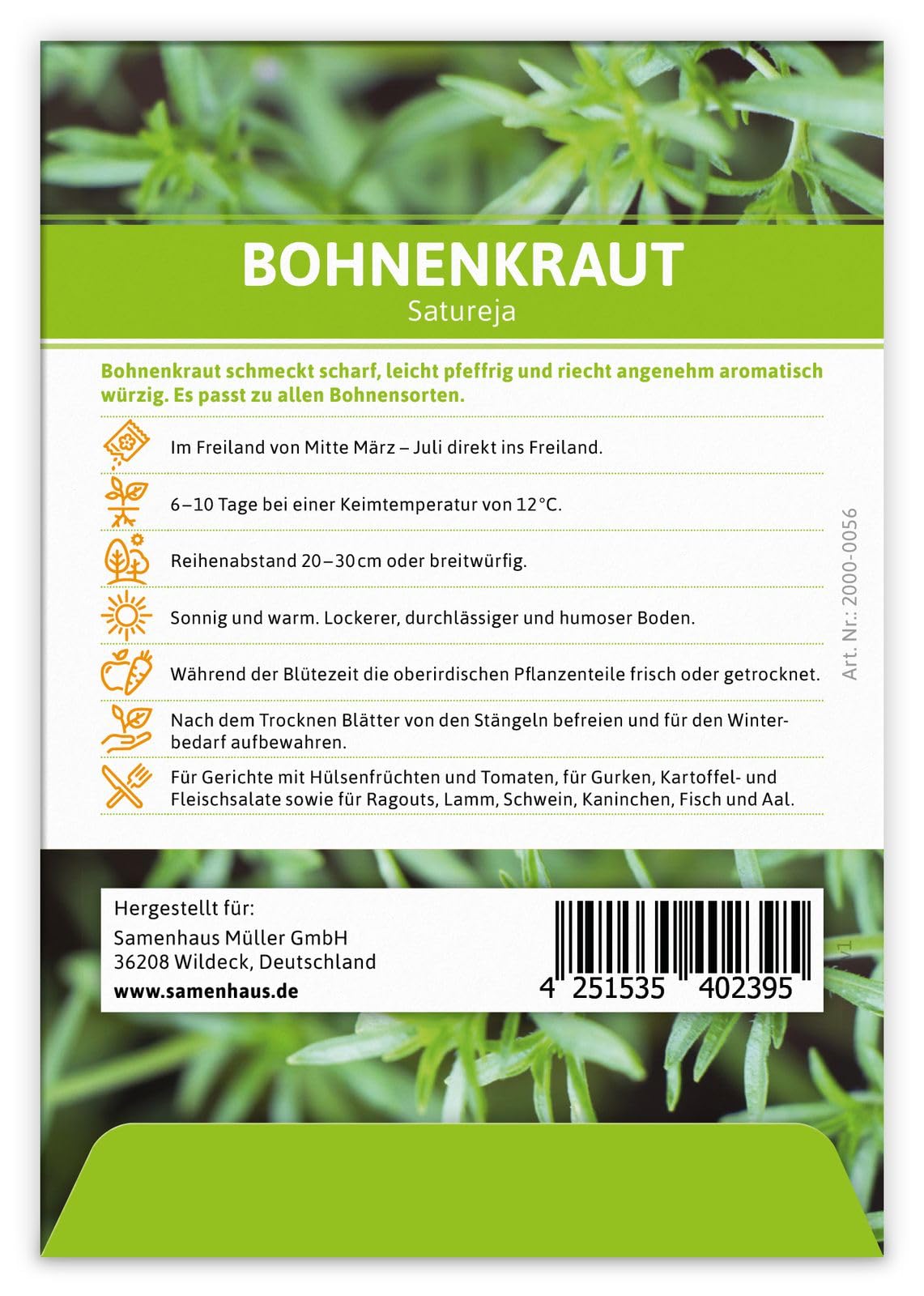FLORTUS 2000-0056-100x Bohnenkraut (100 Tütchen) (Bohnenkrautsamen)
