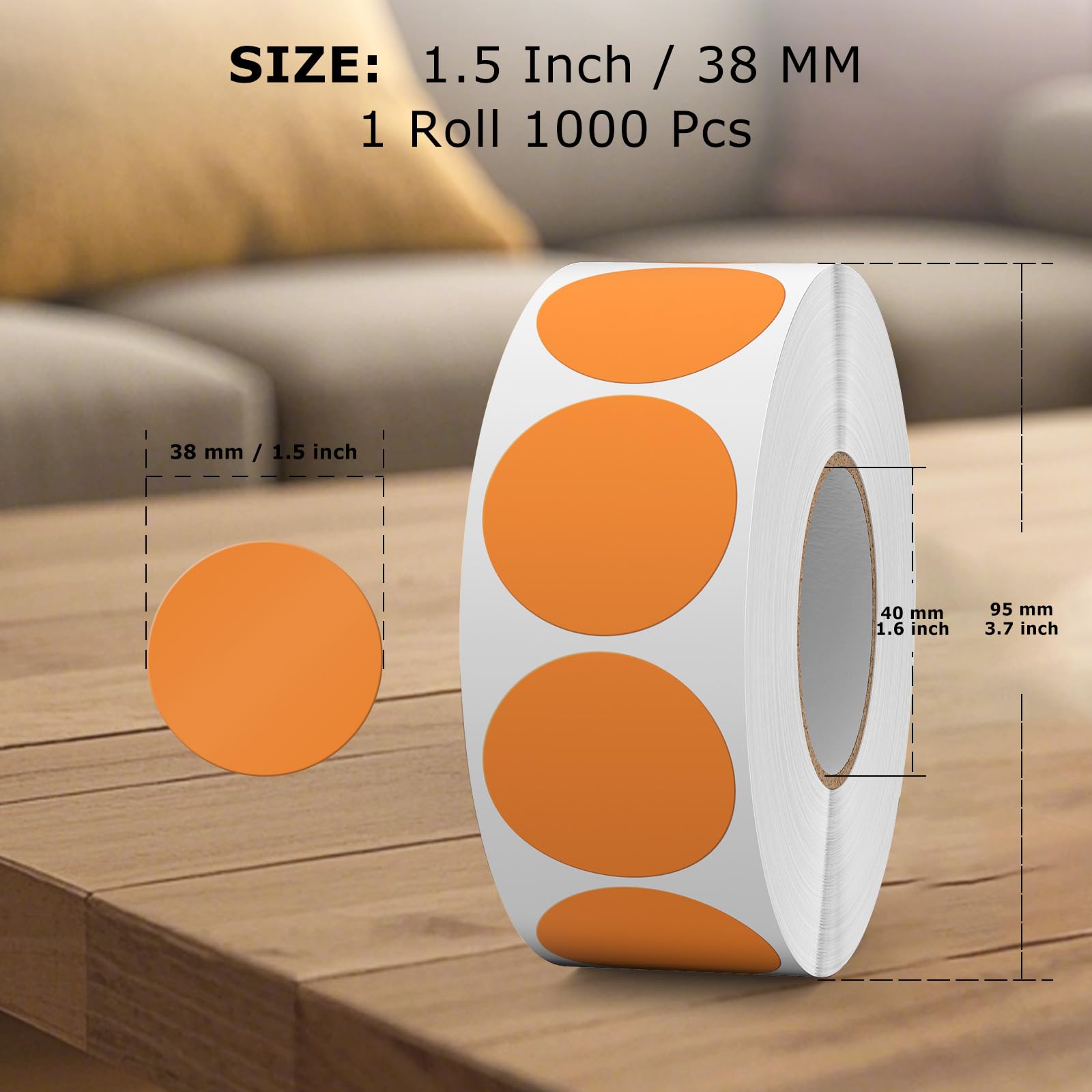 FINDAT 1000PCS Orange Round Labels 38mm Colour Coding Circle Stickers Vinyl Removable Waterproof Name Tags for Envelopes Sealing Bottle Jar - Image 2
