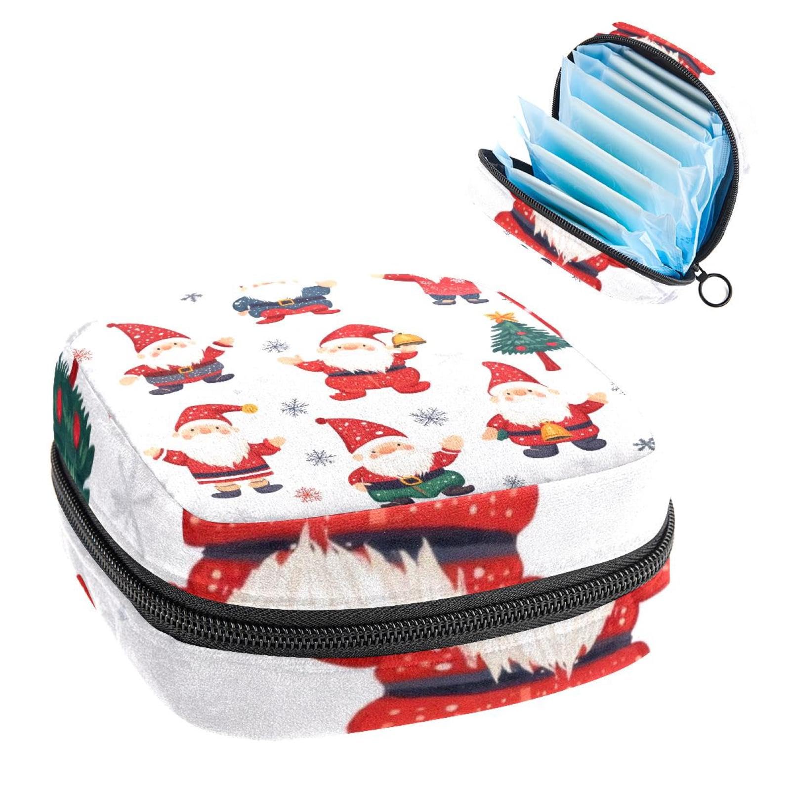Sanitary Napkin Storage Bag for Feminine Pads, First Period Kit for Women, Cute Christmas Gnomes Bell Tree Snowflake Portable Menstrual Period Sanitary Pouch