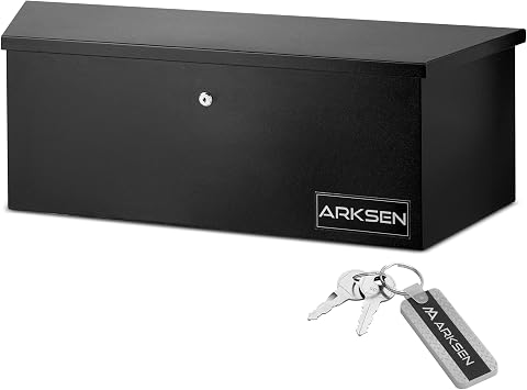 ARKSEN 35 x 12 x 11.8 Inch Steel Trailer Tongue Tool Box, Heavy Duty Waterproof Metal Storage Chest with Lock for RV Trailers, ATVs & Utility Trailers, Black