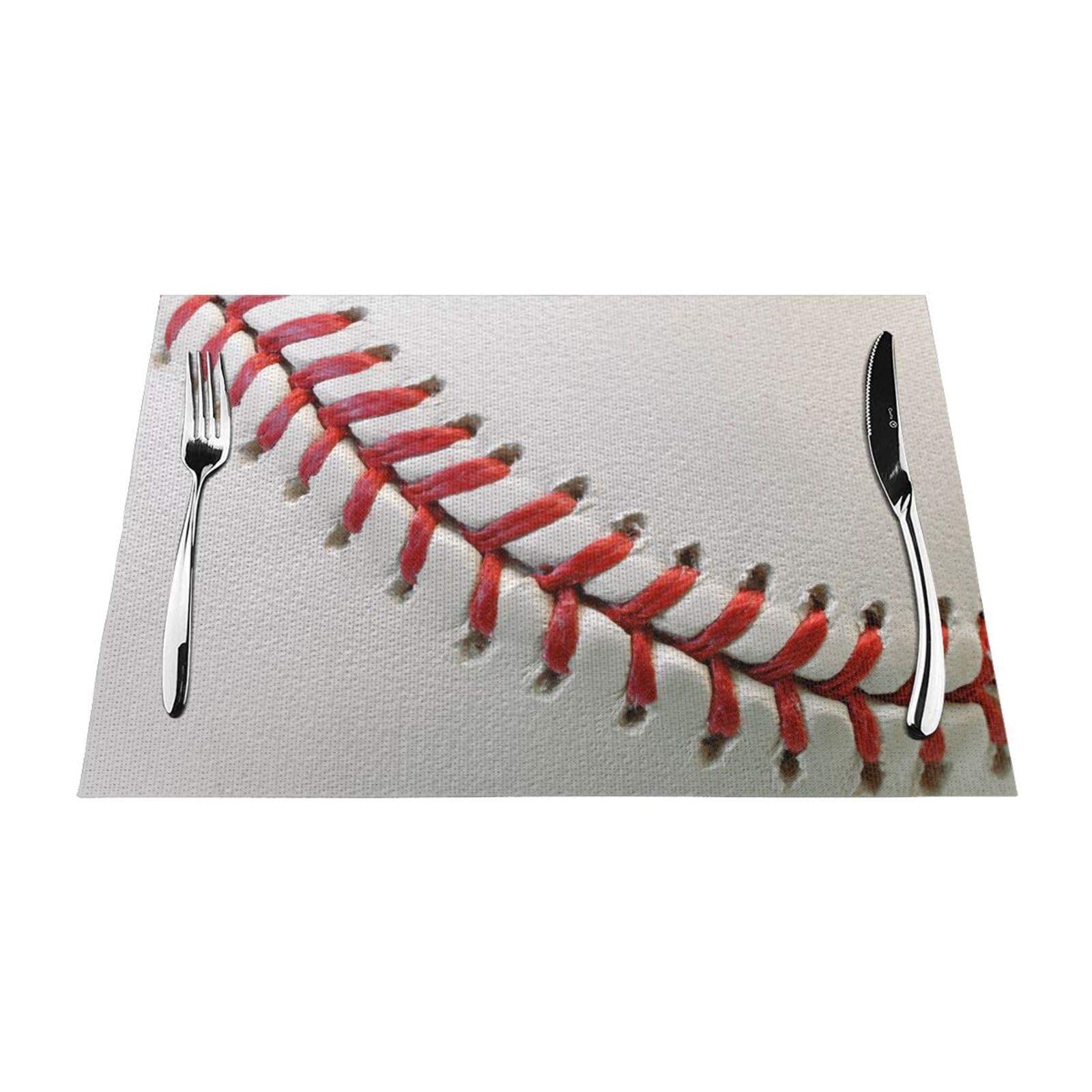 PVC Placemat Set of 4 PCS, 45x30 CM, Sport Ball Baseball Printed Non-Slip Heat Resistant Place Mats for Kitchen Dining Table Indoor Outdoor