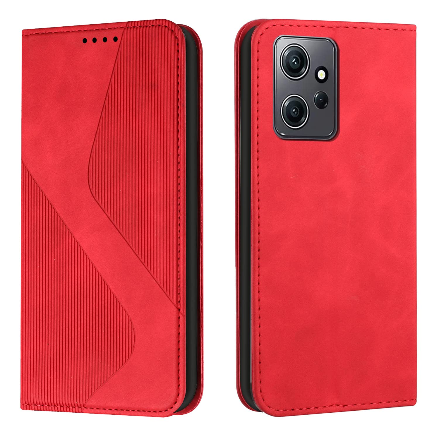Custodia a Libro Cover Portafoglio per Xiaomi Redmi Note 12 4G Book Flip Case in Pelle con Tasca Porta Carte Supporto Antiurto - Rosso