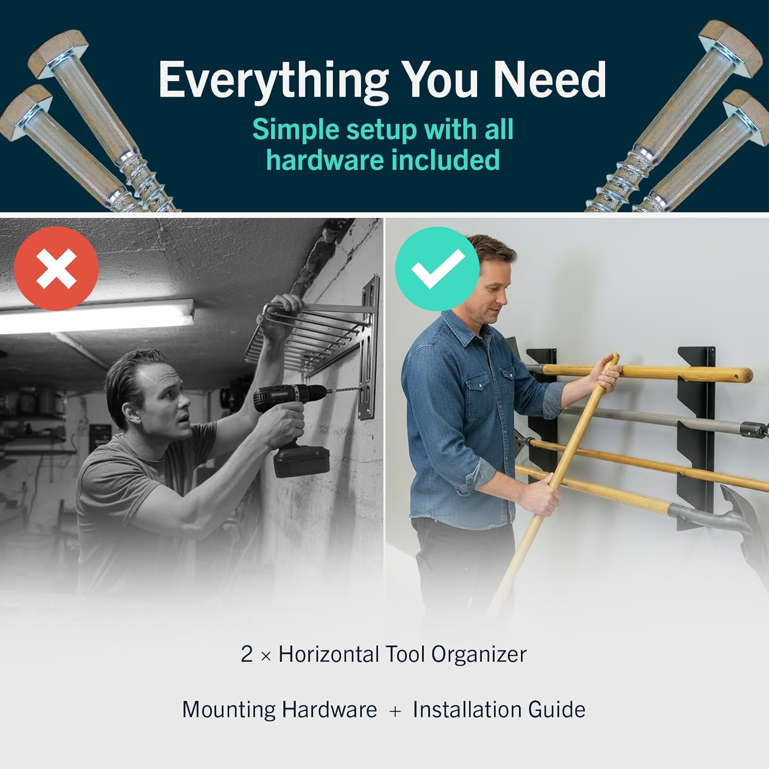 StoreYourBoard Horizontal Shed Tool Organizer - Garage Organization Wall Mount Tool Storage Rack - Heavy Duty Steel Tool Organizers and Storage for Shovels, Rakes, Brooms, Mops - Holds Up to 200 lbs