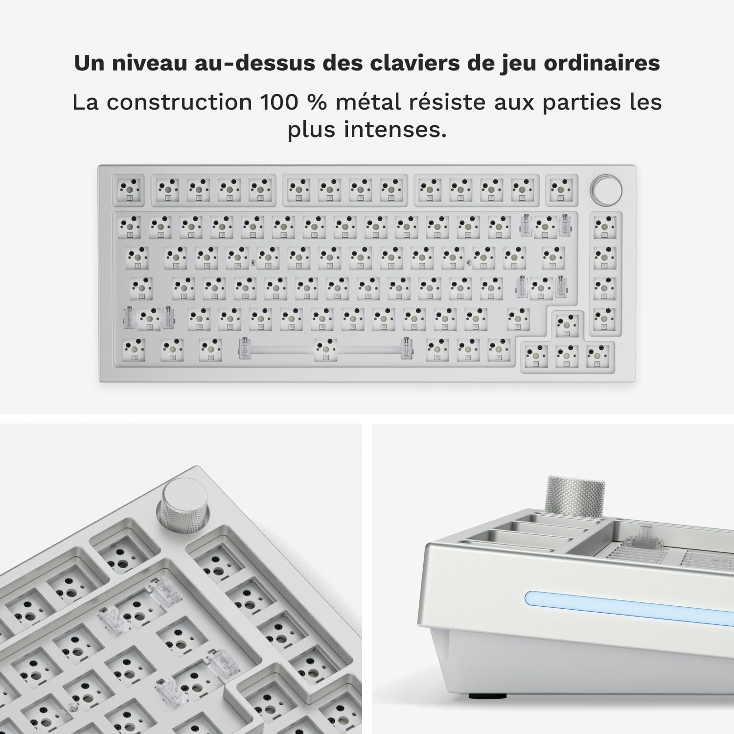 GLORIOUS GMMK Pro 75% Barebones Clavier Gaming ISO (Blanc) | Cadre Aluminium Massif 1,5kg, Modulaire 5 Broches Échangeable À Chaud, Rétroéclairage RGB, Design Personnalisable Premium