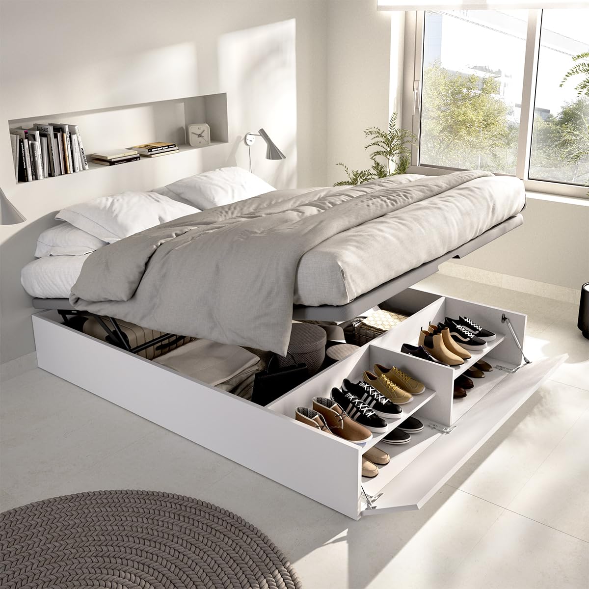 DEKIT Grupo RIMOBEL - LAN CANAPE Recto con Zapatero Cama 150x200 cm - Blanco