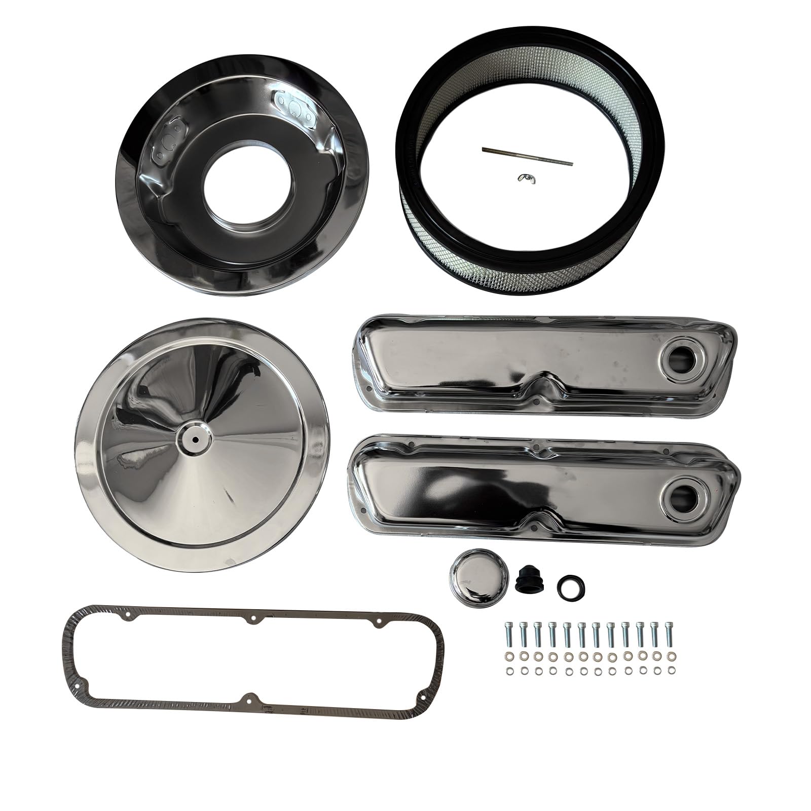 Chrome Engine Dress Up Kit Valve Covers 14" Air Cleaner Replacement for Ford SBF V8 260 289 302 351W Engines AKWH