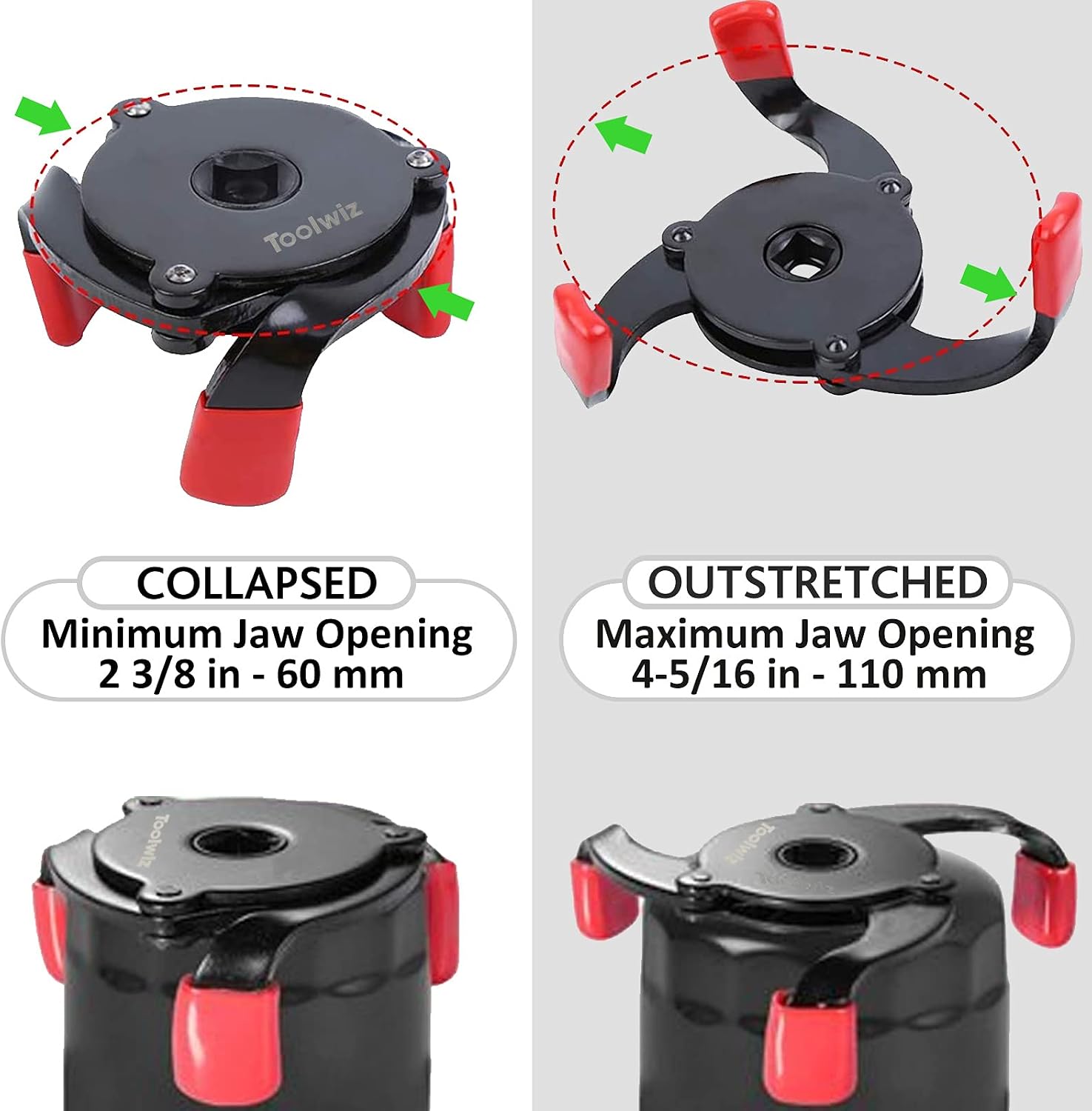 Toolwiz Universal Oil Filter Wrench Adjustable 3 Jaw Oil Filter Removal Tool 2-3/8'' to 3-7/8'' 60-98mm - One Way Design Only for Removing