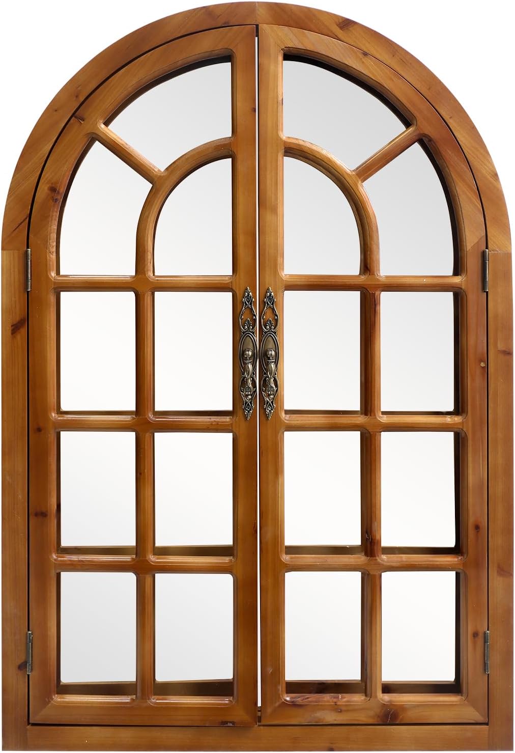 Rustic Wood Windowpane Arch Mirror, 24x36inch Vintage Farmhouse Window Pane Wall Mirror for Living Room, Entryway, or Bedroom Decor,Rustic Brown