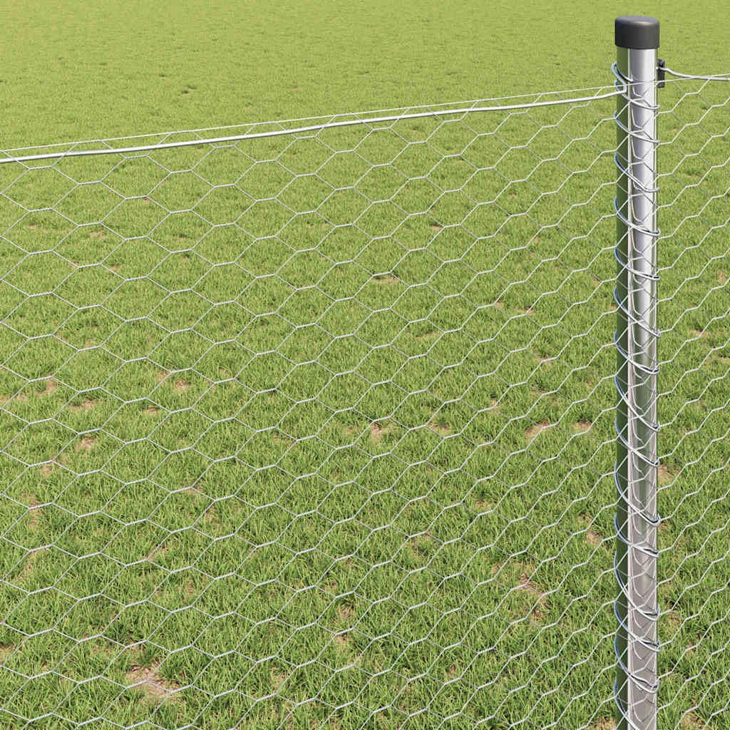 Genérico Cerca Hexagonal Plateado 1,6 x 25 m Acero galvanizado,Bricolaje,Vallas de jardín,Paneles de Vallas,Plata,42005697