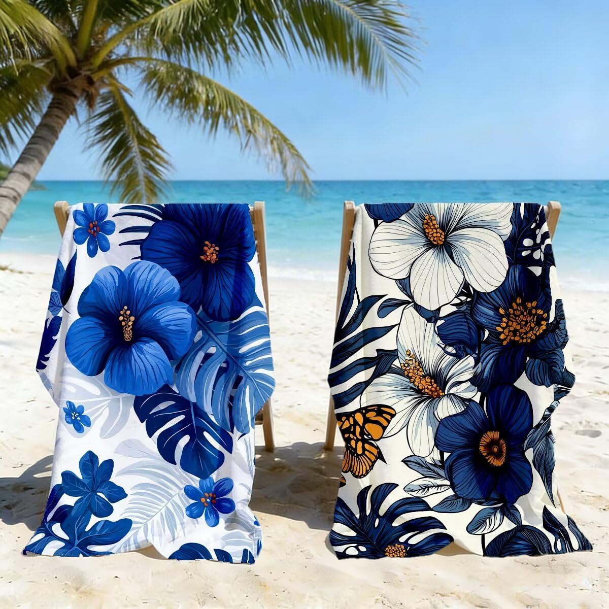 Ręcznik plażowy XXL, 90 x 200 cm, zestaw 2 szt., z mikrofibry, ręcznik plażowy w kwiaty, szybkoschnący, ręcznik do sauny, ręcznik fitness, ręcznik plażowy, do sauny, duży ręcznik kąpielowy, prezent