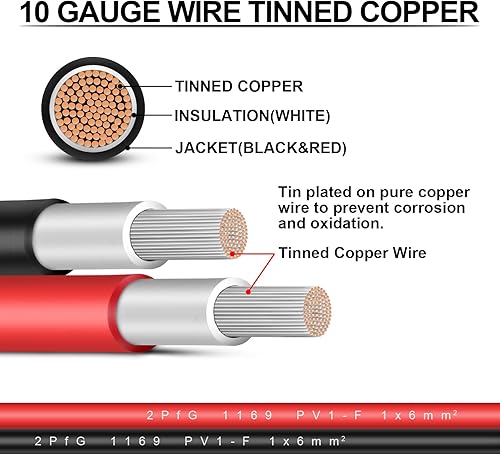 Miniatura 3 de iGreely 1 par de cable de extensión de panel solar de 50 pies negro + 50 pies rojo 10 AWG (6 mm) con conectores hembra y macho