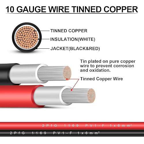 Miniatura 3 de iGreely - Cable de extensión solar de 10 pies y 10 AWG con conector macho y hembra de panel solar, adaptador de panel solar (10 pies rojo + 10 pies