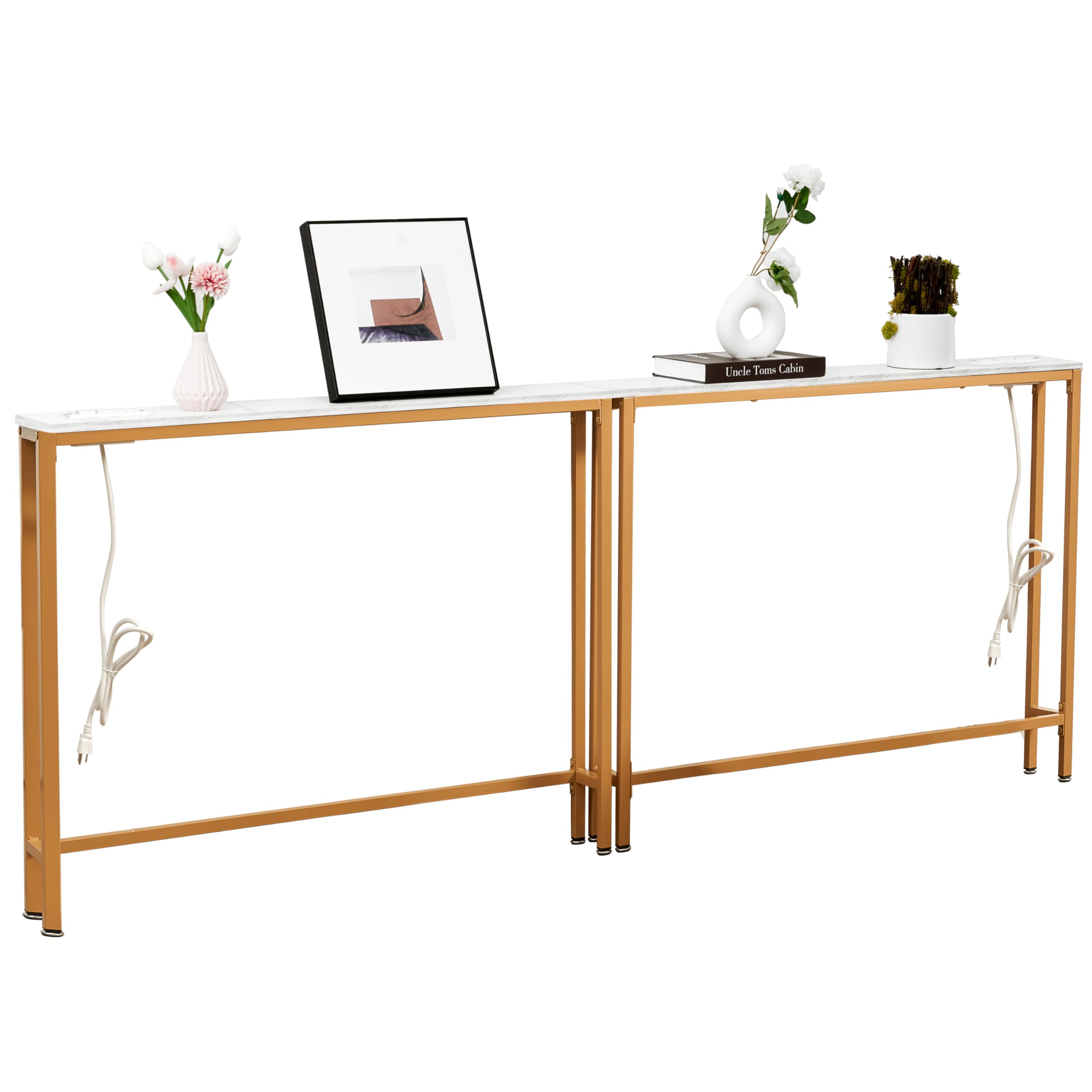 Photo 1 of ***BLACK SCUFFS ON OUTLET*** 78.8" Narrow Console Table for Entryway - 2 Pack Skinny Behind Couch Table with Power Outlets & USB Ports, - Marble Gold