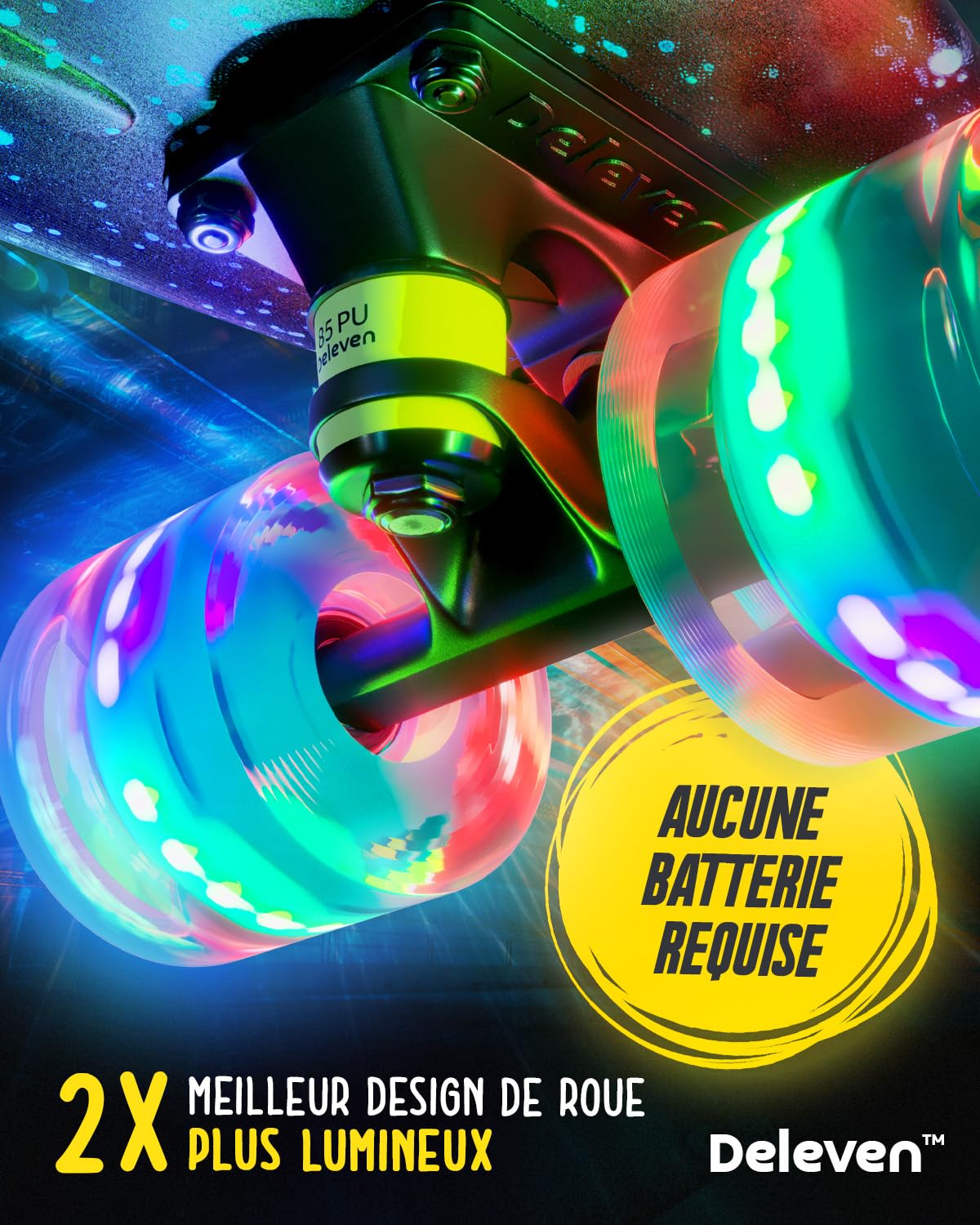 Deleven Skateboard 56cm avec Roues LED, Outil de Skate et Roulements ABEC 7 - pour Enfants Débutants Filles Garçons Adolescents Adultes