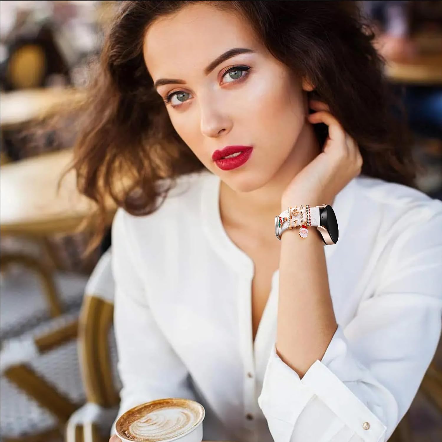 DaQin Flower Engraved Band Compatible with Samsung Galaxy Watch 7 Band/FE 6 5 4 40mm 44mm,Galaxy Active 2, 20mm Watch Band Soft Silicone Replacement Strap with Decorative Charms Accessories Women - Image 9