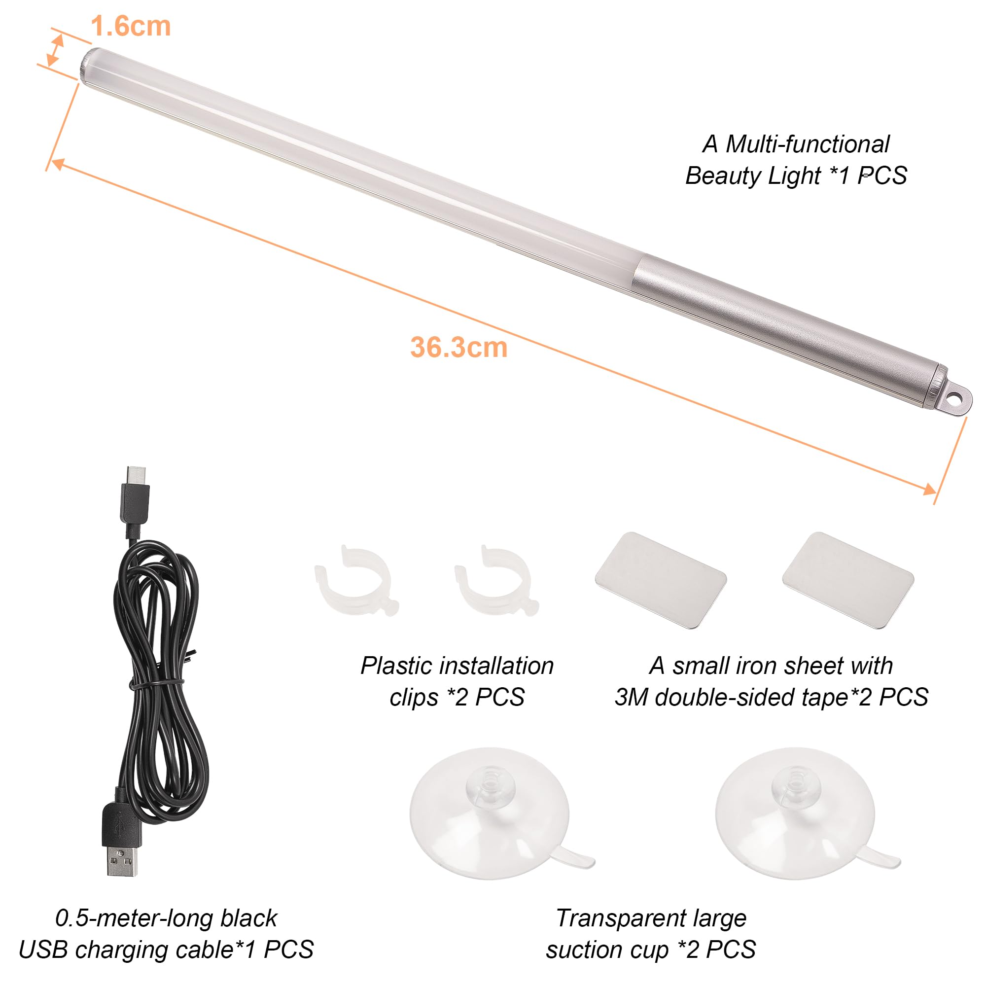 Deecam LED Dimmbare schminktisch beleuchtung,3 Modi und Stufe 10 Dimmen schminklicht für spiegel,35CM IP20 wandleuchte bad für spiegelleuchte,beleuchtung,Make-up,Reisen,Schlafzimmer(Silber,aufladbar)