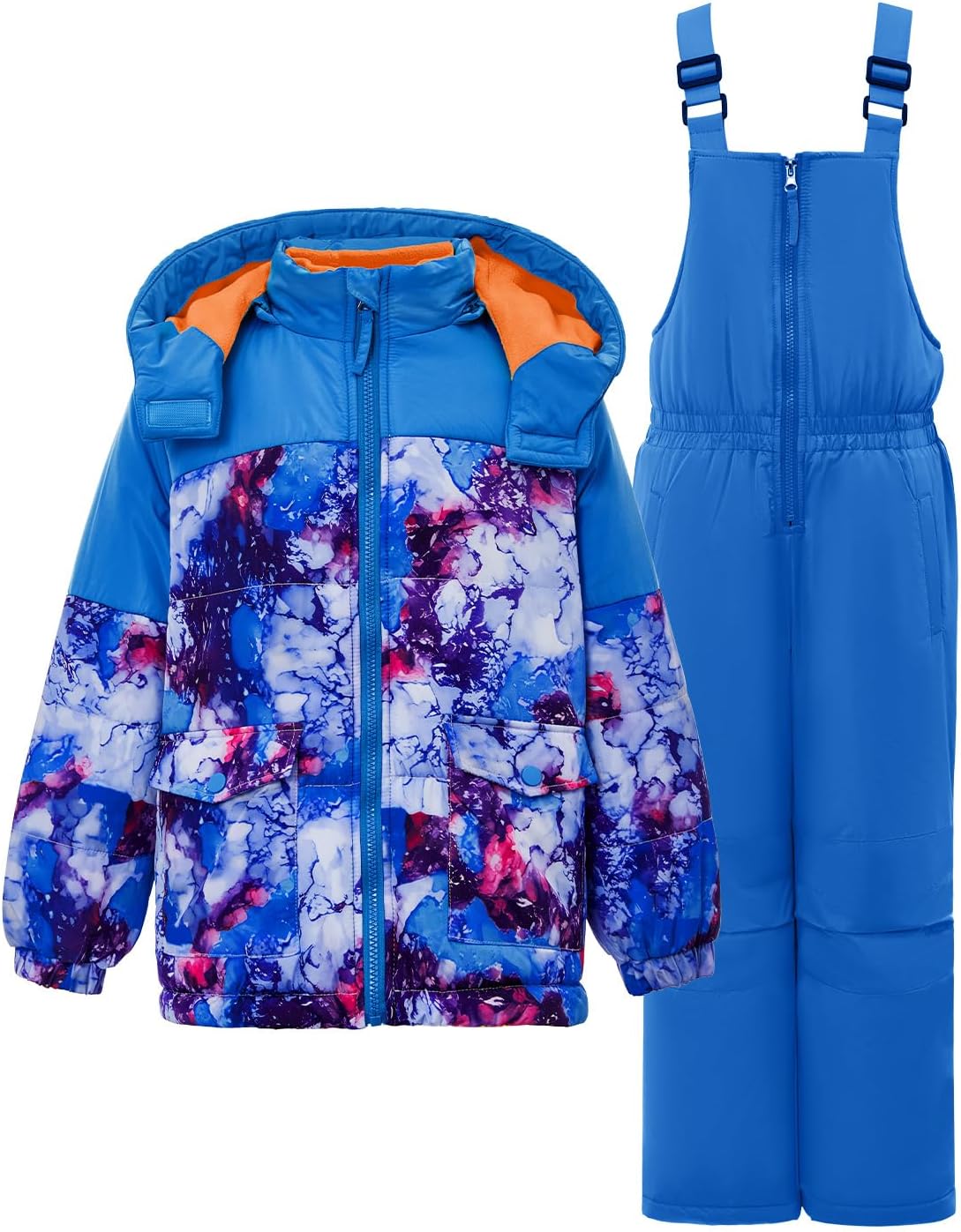 Haloumoning Girls 2 Piece Snowsuit Kids Waterproof Fleece Lined Ski Jacket and Snow Bibs Overalls Set 5-14 Years