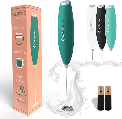 Elementi Varita espumadora de leche (pilas incluidas) Batidor de Matcha eléctrico Mezclador de bebidas para batidos de proteínas Varita