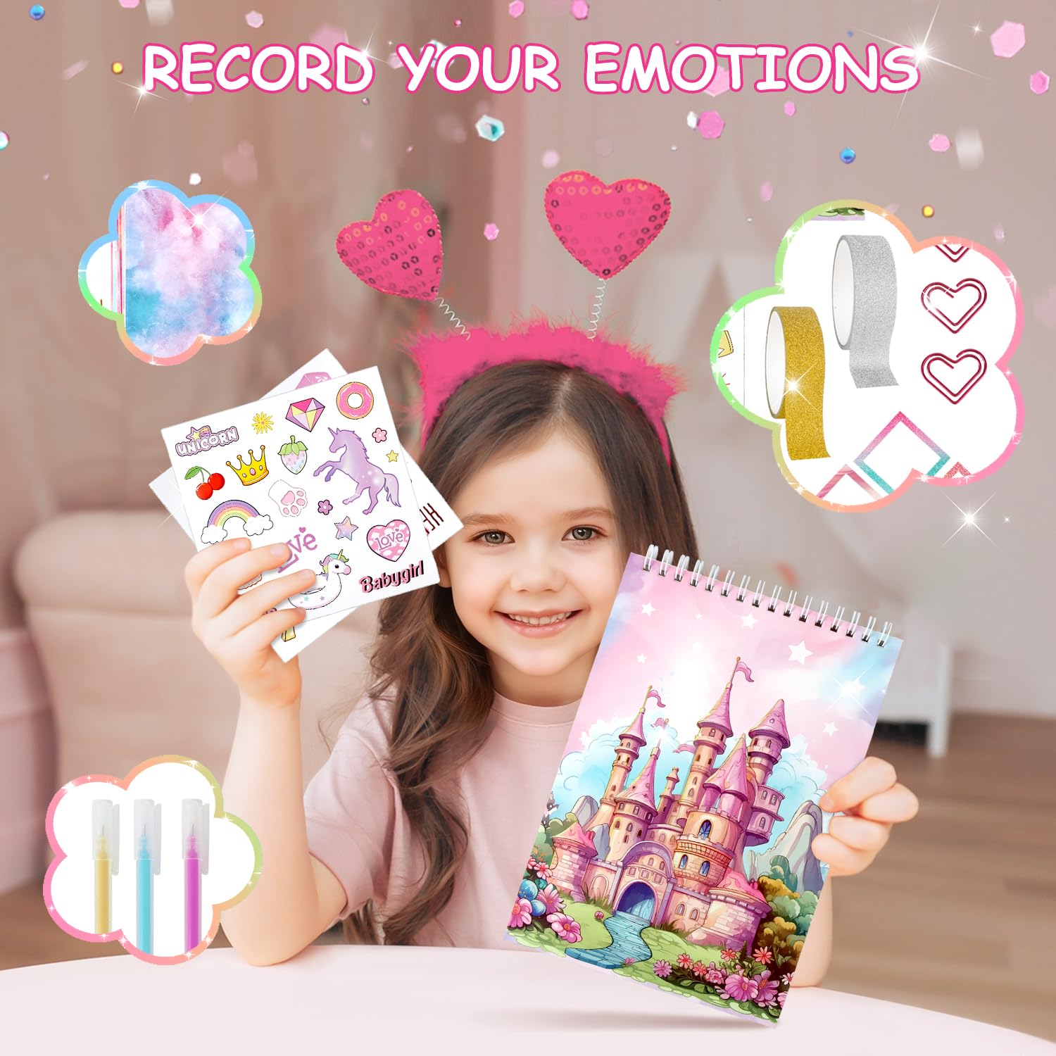 MOTIBACK DIY Castle Journal Kit for Girls Scrapbook Kit with Stickers, Photo Frames & Supplies - Image 2