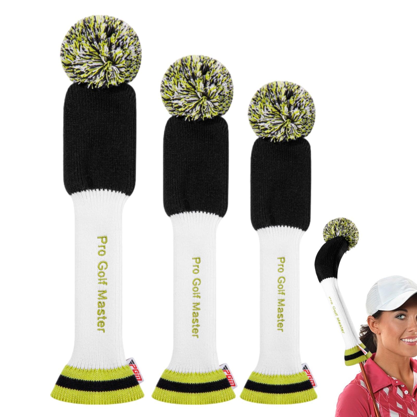 Housses de tête de golf tricotées en bois, housses de club de golf, housses de club de golf douces en tricot 3 couvre-têtes de club de golf à long cou pour les amateurs de golf, la famille, les amis,