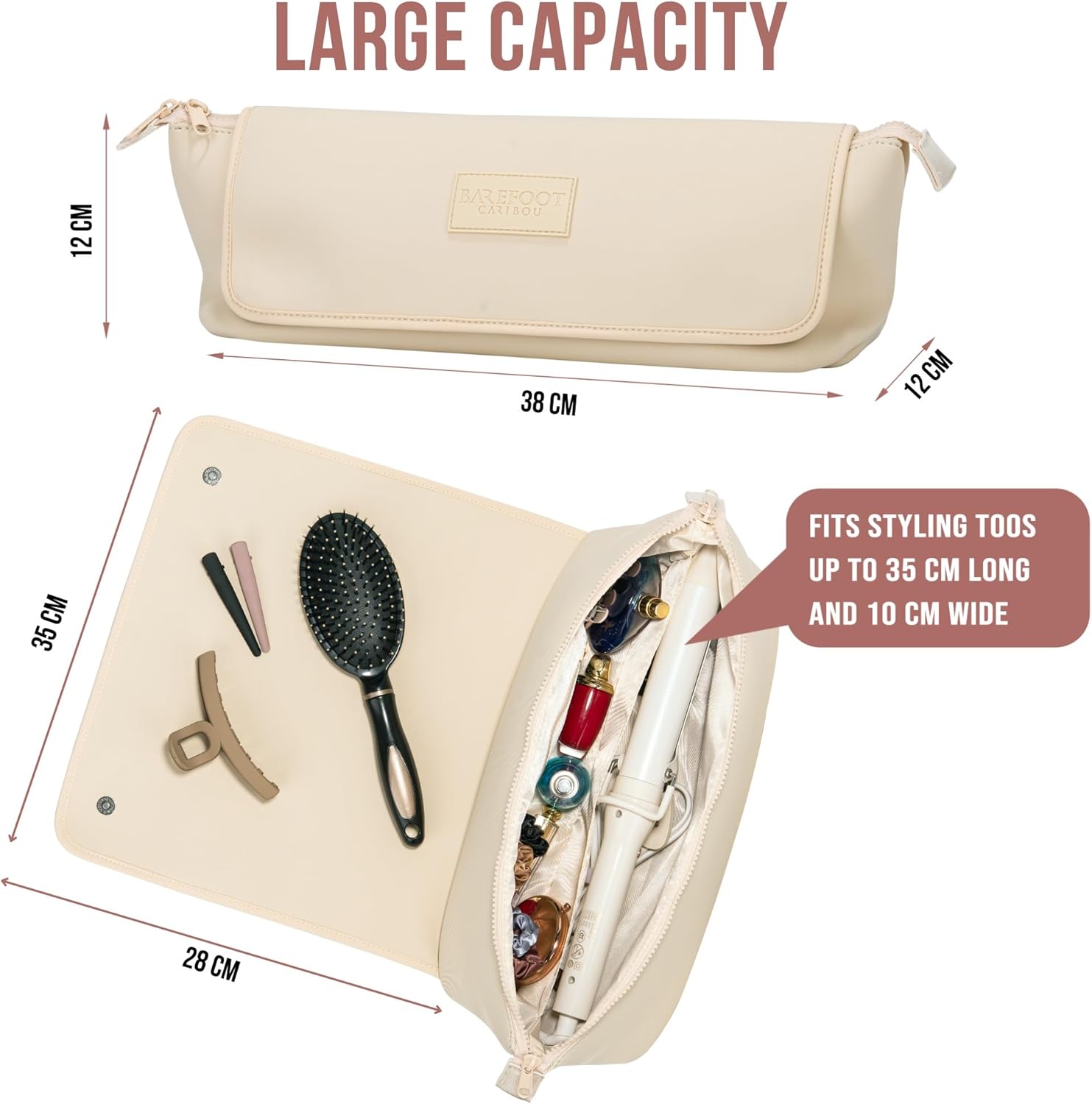 Barefoot Caribou Hair Tools Travel Bag and Heat Resistant Mat for Flat Irons, Straighteners, Curling Iron, and Haircare Accessories, 2-in-1 Design, with Interior Pockets, Portable Organizer (Ivory) 4 7125dpd4MUL. AC SL1500