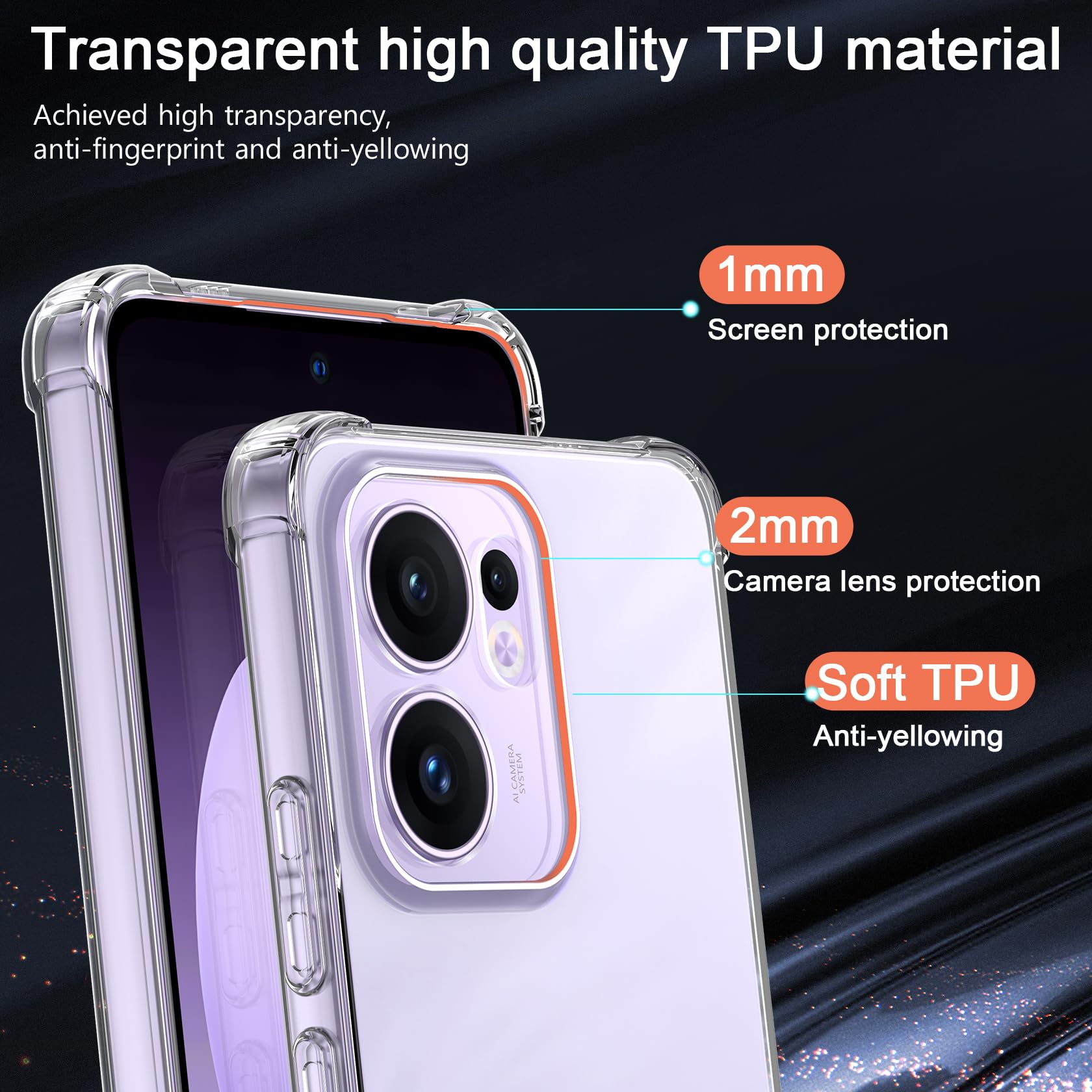 FLLAO Cover Compatibile con OPPO Reno 13 F (4G / 5G) / OPPO Reno 13 FS 5G con 2 Vetro Temperato [Protezione Fotocamera] Anti Ingiallimento Antiurto Silicona TPU Morbido Custodia - Trasparente