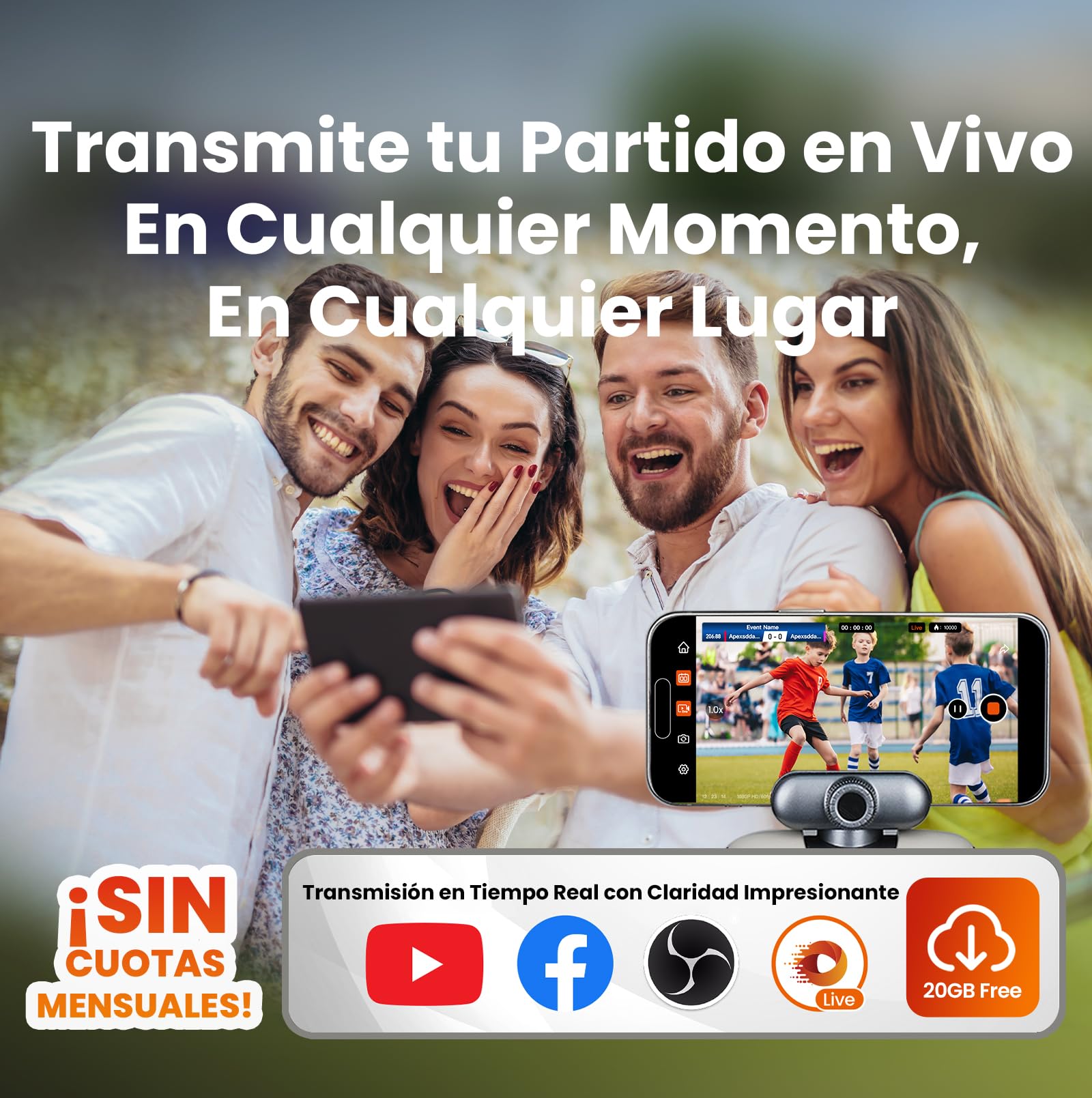 XbotGo Chameleon Cámara Deportiva Automática 4K 60FPS-Cámara de Acción con Seguimiento para Fútbol y Baloncesto en Deportes de Equipo, Transmitir en Directo, Compatible con iOS y Android(Grafito Lava)