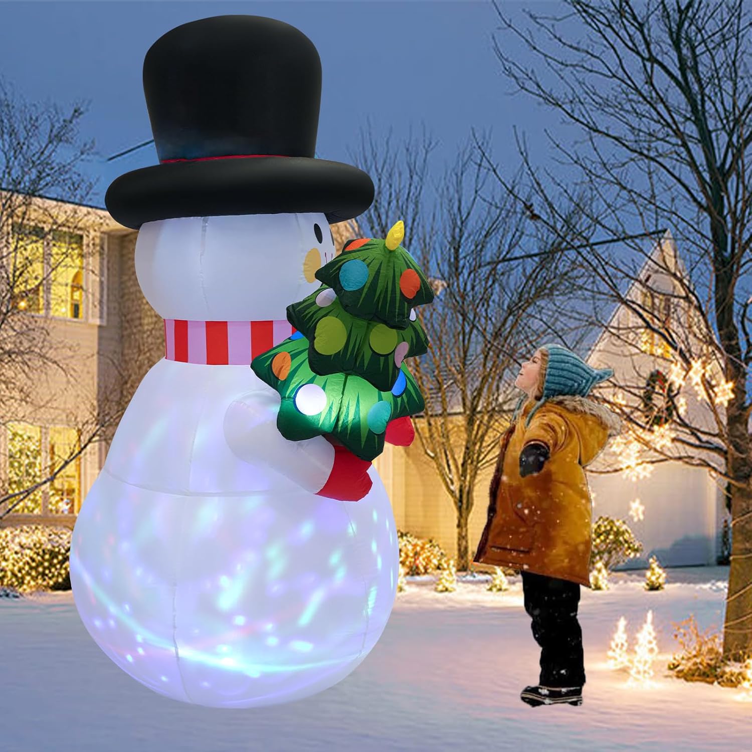 8 FT Christmas Inflatables Snowman Yard Decoration, Blow Up Snowman with Christmas Tree Outdoor Decoration with Rotating LED Lights for Holiday Party Garden Lawn Decor, Xmas New Year Kids Gifts - Image 3