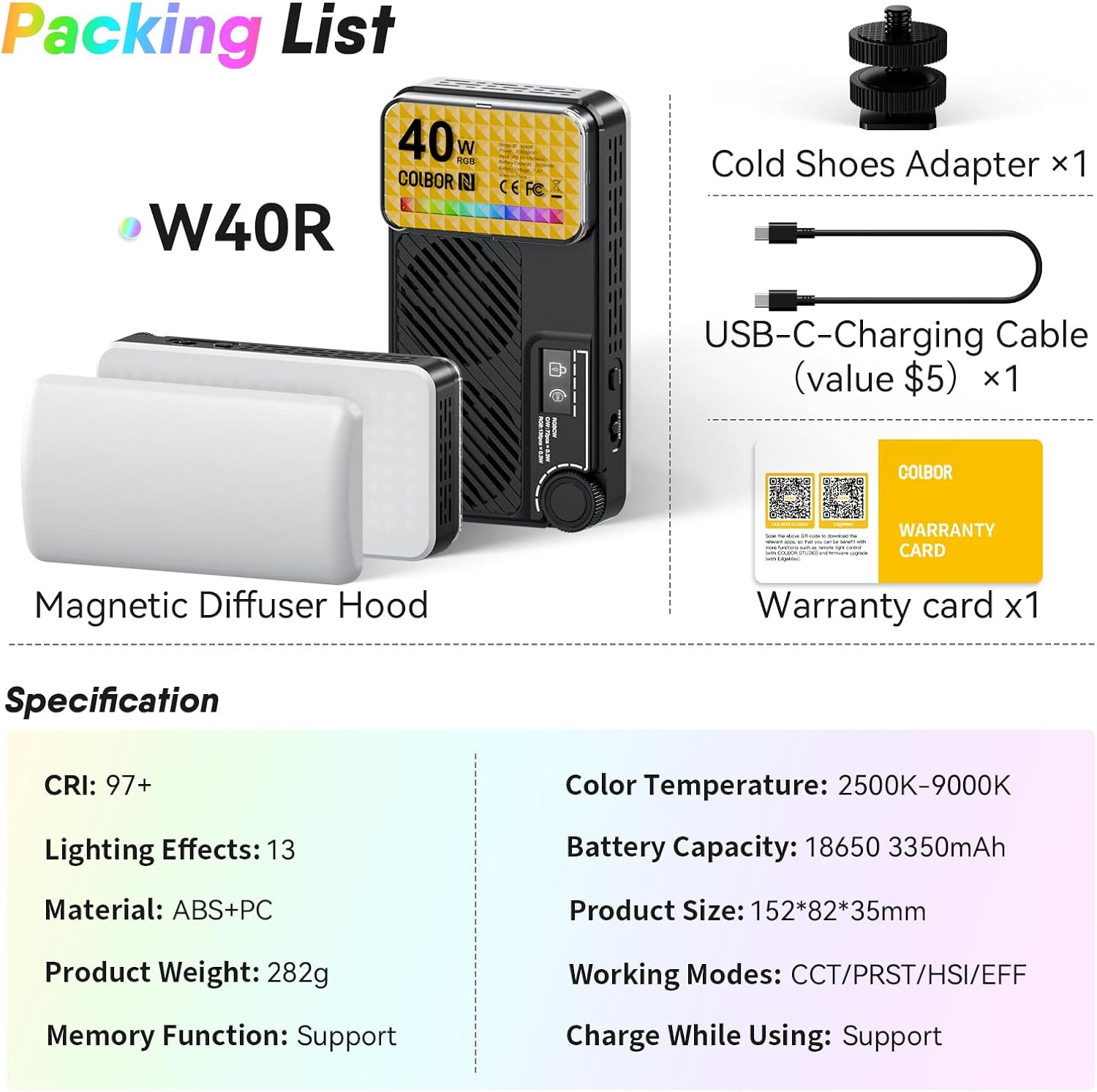 Moman Small LED Camera Light 40W, Full RGB Video Lights with Diffuser, App Control, 2500-9000K, CRI 97+, USB-C Fast Charging, Portable Photography Fill Light for Sony Canon Video Recording