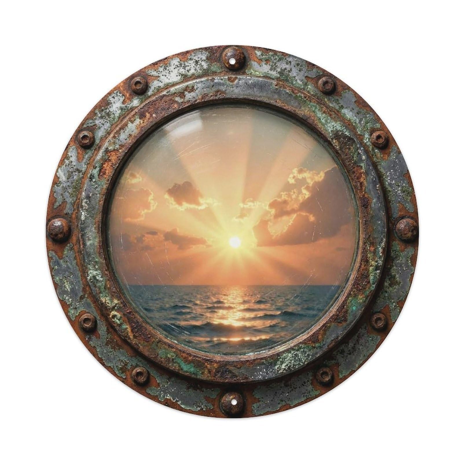 Vintage Porthole Storm Clearing Nautical Window View Vintage Metal Tin Sign Plaque Wall Decor for Cafe, Club Bar, Office, Garden Metal Poster 8x8Inch
