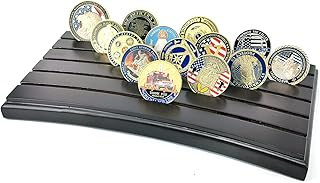 5 Rows Stadium Coin Holder, Amazing US Military Challenge Coin Display Case Wood Stand, Holds 38-42 Coins