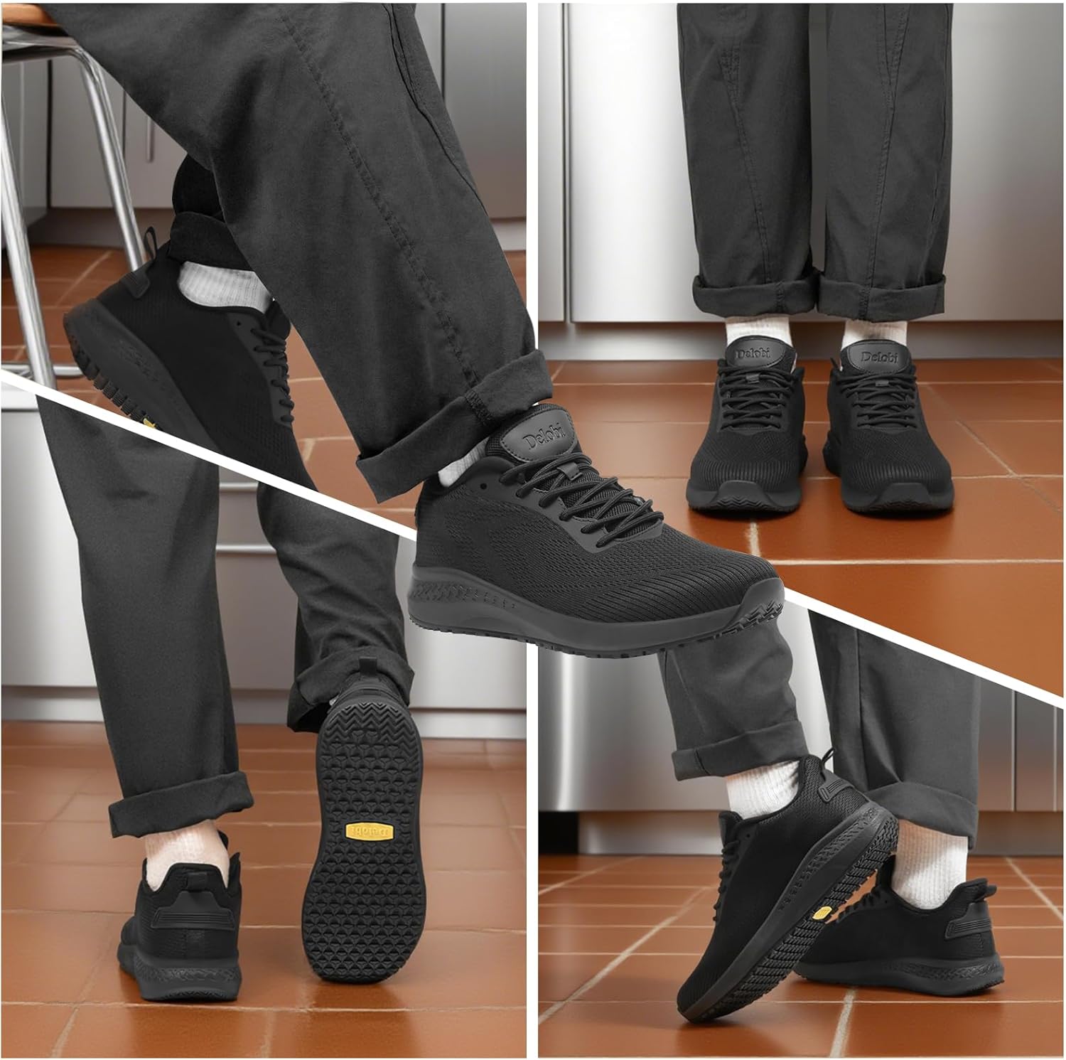 Slip Resistant Work Shoes for Men, Black Zapatos de Trabajo para Hombres, Non Slip Comfortable Lightweight Food Service Chef Sneakers in Kitchen Restaurant, Medium or Wide, US 6.5-14 - Image 6