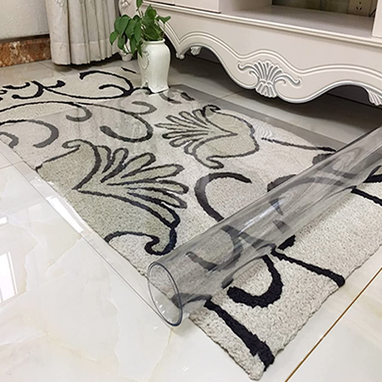 Tapis de Protection de Sol Extra Large en PVC Transparent, rectangulaire, en Vinyle, pour sols en Bois Dur, Anti-poussière et Lavable (100 x 200 cm)