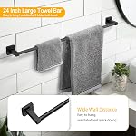 4Pcs Bathroom Hardware Set SUS304 Stainless Steel Wall Mount, Include 24" Bath Towel Bar, Hand Towel Ring, Robe Towel Hook, Toilet Paper Holder, Square Bathroom Accessories Rack Set, Matte Black