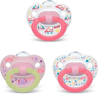 NUK Glow-in-the-Dark Orthodontic Pacifiers 6-18 Months, 3 Pack - BPA-Free, Heart-Shaped Shield for Easy Breathing