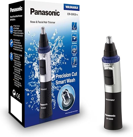 Panasonic ER-GN30-K Nose, Ear n Facial Hair Trimmer Wet/Dry with Vortex Cleaning System, Black