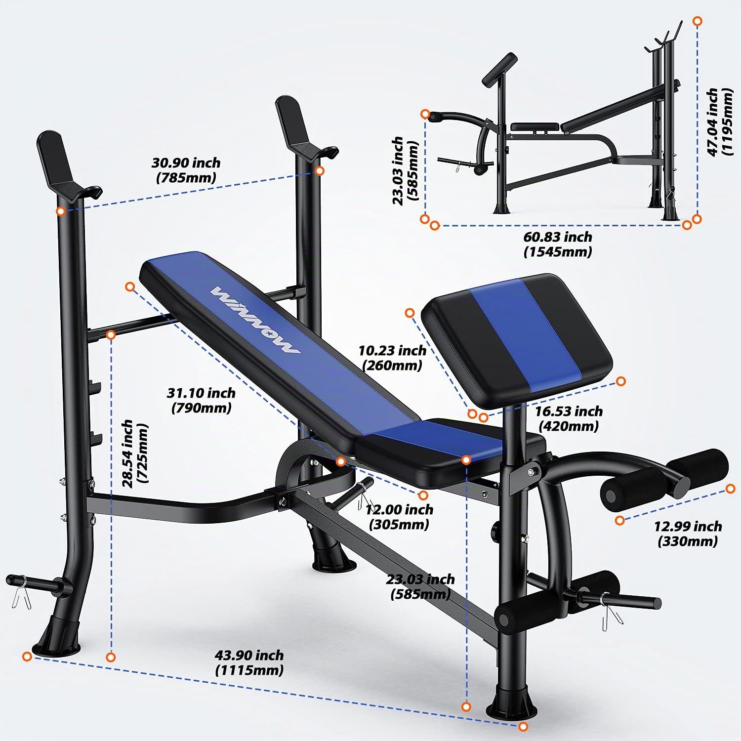 WINNOW Panca pesi regolabile con estensione delle gambe e Preacher Curl Panca per allenamento a casa Palestra per sollevamento pesi Panca per allenamento completo