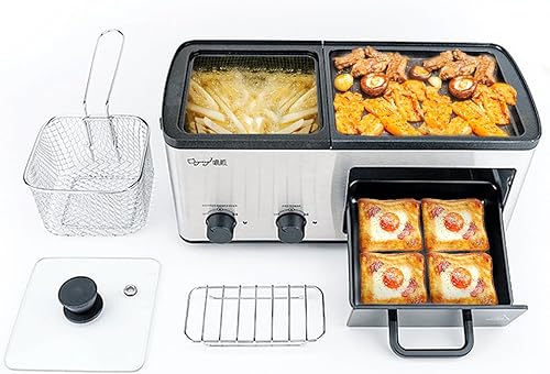 Miniatura 2 de Estación de desayuno 4 en 1 con parrillaplanchacajón de tostadascesta para freír, platos antiadherentes extraíbles, control de temperatura doble,