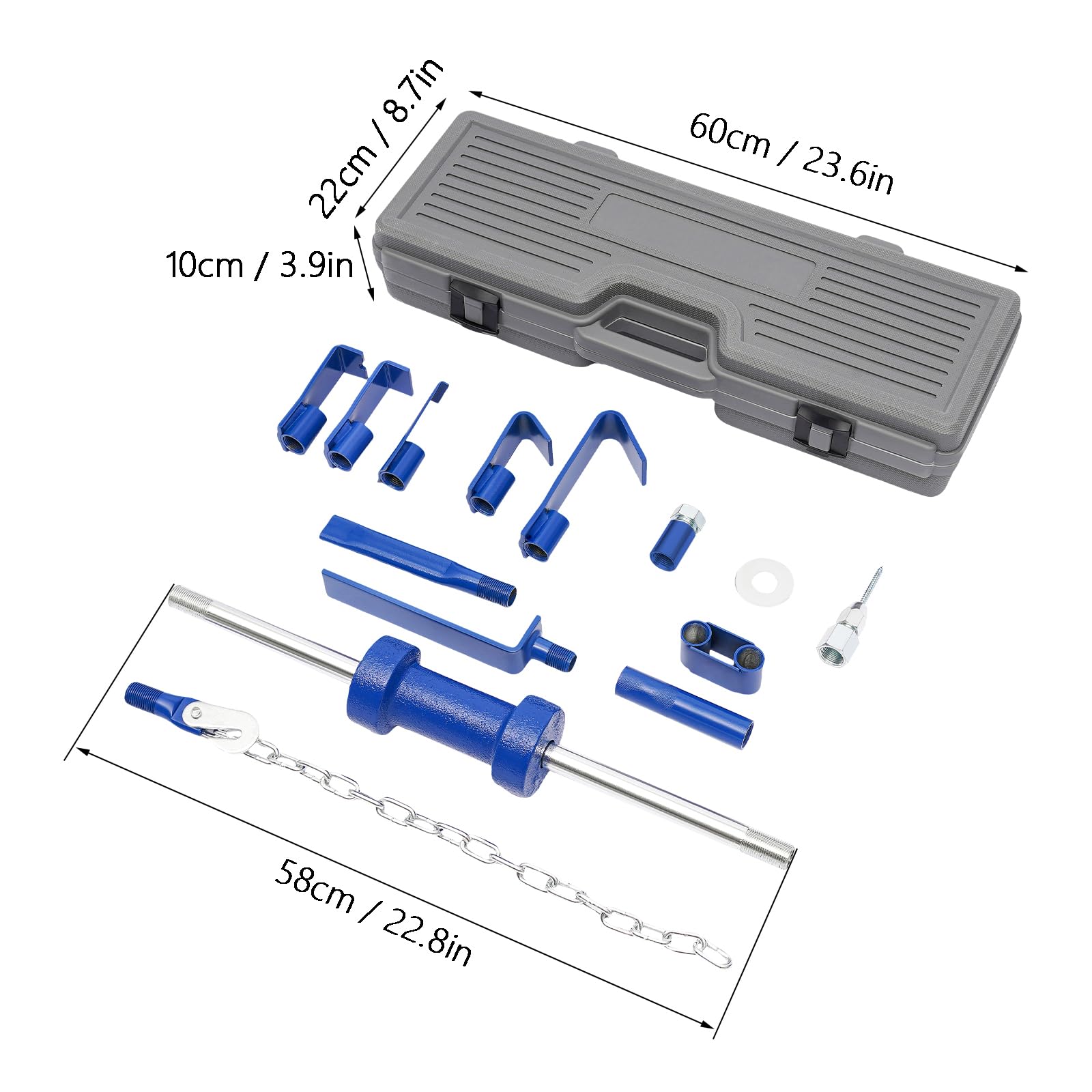 Set di martello scorrevole in valigetta, strumento di rimozione ammaccature per auto, senza vernice, martello a percussione da 58 cm e 5 ganci di trazione, kit di riparazione per ammaccature su porte