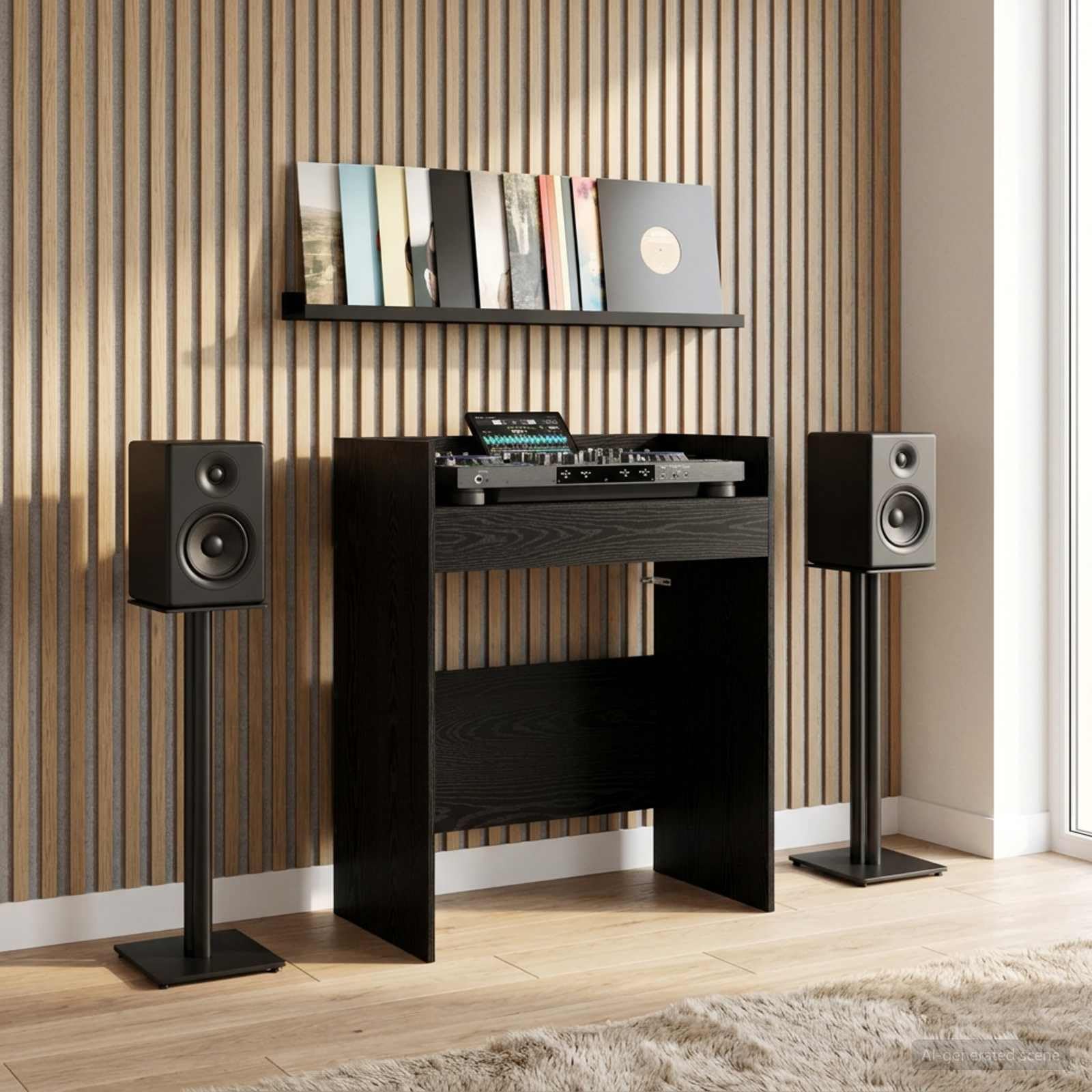 vidaXL Mesa de DJ Roble Negro 82 x 45 x 102 cm Madera de ingeniería, Mesa DJ en Forma de U, Espacio Moderno y ergonómico, Equipo de Audio Multifuncional, estación Profesional