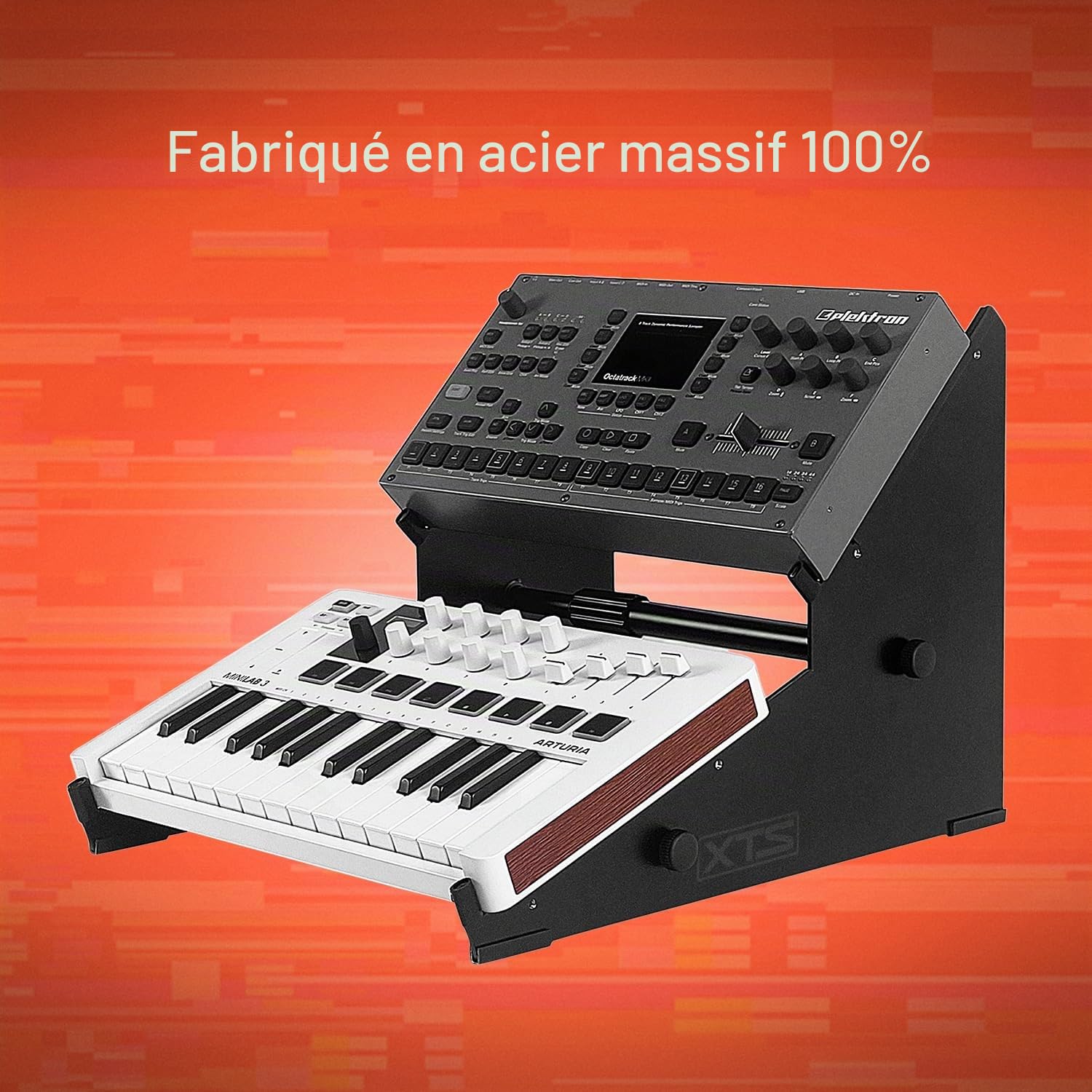 Analog Cases XTS Stand : Support de Bureau Professionnel à 2 Niveaux (équipement de Studio en tôle 100% Solide, Largeur réglable de 27 à 47 cm, Support DJ avec ergonomie améliorée)