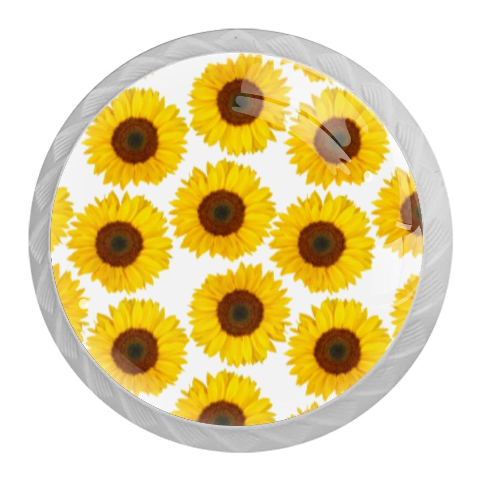 Tqmspg 4 Pieces Drawer Pulls Sunflower Patterns Door Knobs Dresser Handles for Kitchen Wardrobe Cupboard Hardware Furniture