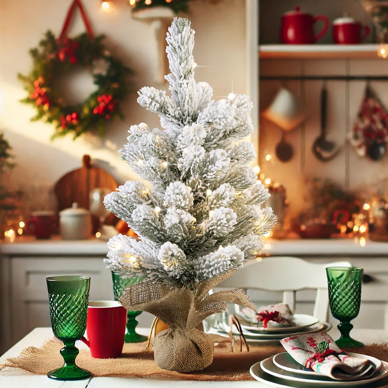 infactory Dekoracyjna choinka świąteczna z śniegiem, 50 diod LED, 56 cm