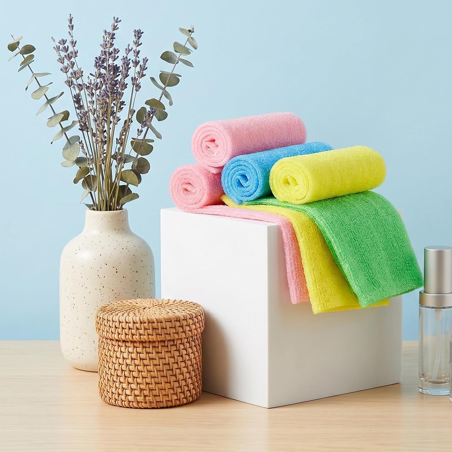 4PCS Exfoliating Washcloth Scrub 35.43in Exfoliating Back Scrubber for Shower Extra-Thin Double Sided Body Exfoliator Bath Tool Women Men