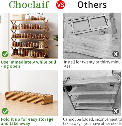 Miniatura 5 de Choclaif Zapateros independientes para armario, zapatero de bambú para dormitorio, entrada, pasillo, armario, sala de estar (3 niveles)