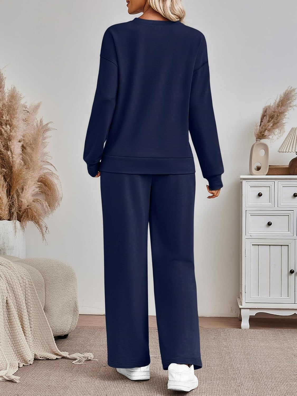 AUTOMET Womens Sweatsuits 2 Piece Sets Travel Outfits 2026 Fall Matching Lounge Set Oversized Sweatshirt Wide Leg Pants - Image 4