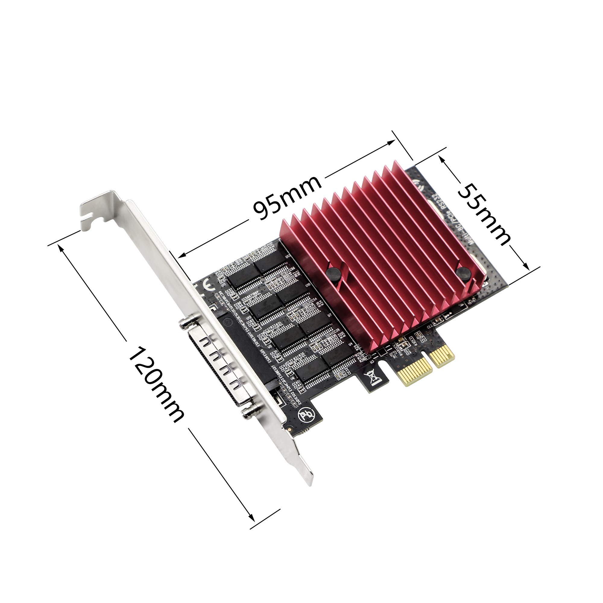 CERRXIAN Carte d'extension PCIE vers 8 ports RS232, carte série PCI-E X1 8 ports DB9, carte contrôleur PCI-Express 8 chipset (avec câble externe 8 ports)