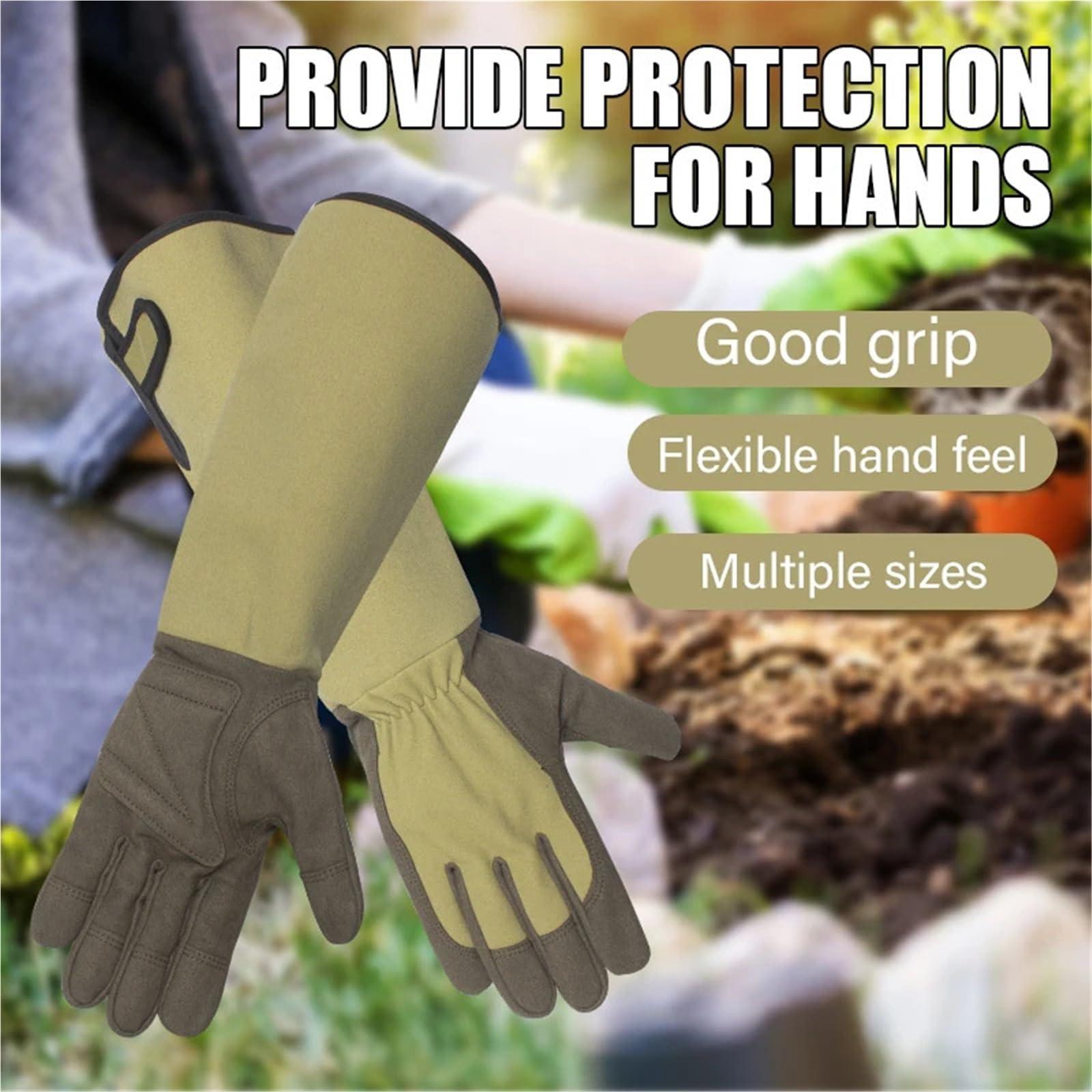 Garten Arbeitshandschuhe 1 Paar Lange, dornensichere Gartenhandschuhe aus Segeltuch, Rosenschnitt-Gartenhandschuhe, atmungsaktive Gartenarbeitshandschuhe FüR Die Gartenarbeit(L)